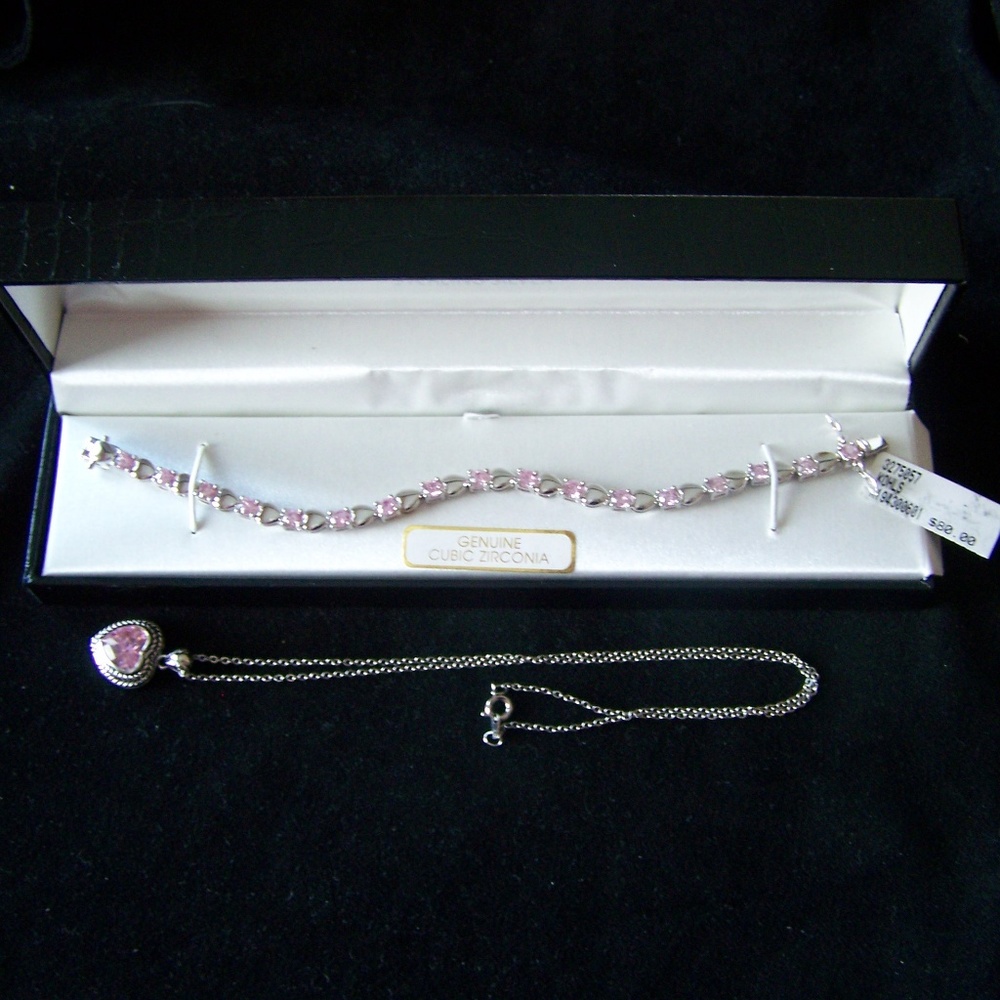 Kohl's Sterling bracelet with czs & heart necklace